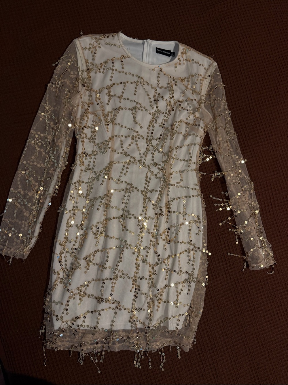 PrettyLittleThing Ivory Mini Dress with Gold Sequin Detail